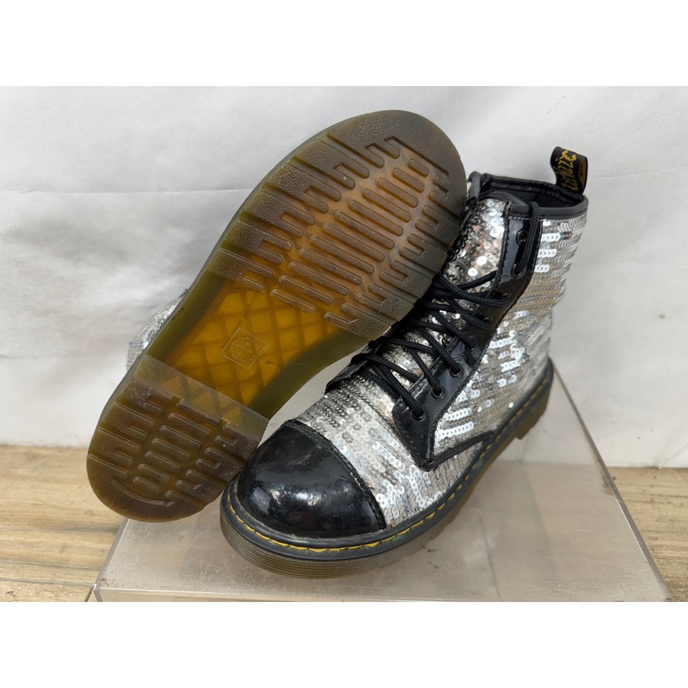 Dr. Martens 1460 Pooch Sequin Silver Black Lace Up Boots Womens 6 5182 - Picture 6 of 9